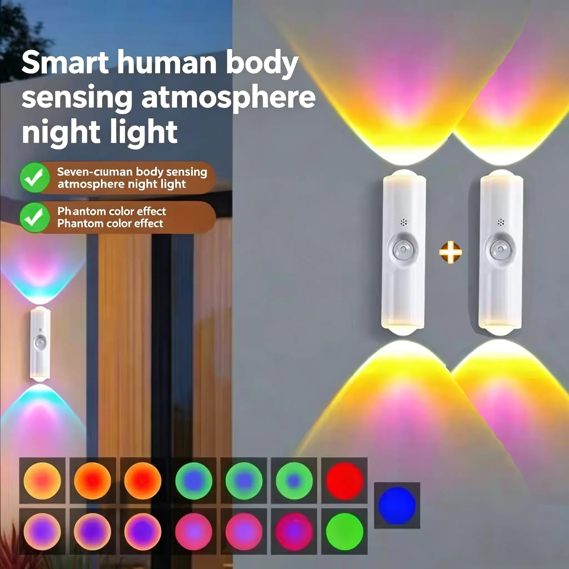 “Buy One Get One Free – Rechargeable Smart LED Night Light with Motion Sensor – RGB Gradient Ambient Lighting, Dimmable Wall Lamp, Stick Anywhere Magnetic Design, Long Battery Life & Auto-On Mode, Ideal for Bedroom, Stairs, Entryway & Holiday Decor